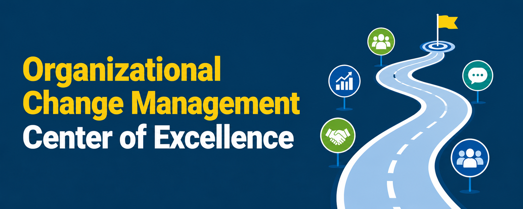 Organizational Change Management Center Of Excellence text with roadmap visual