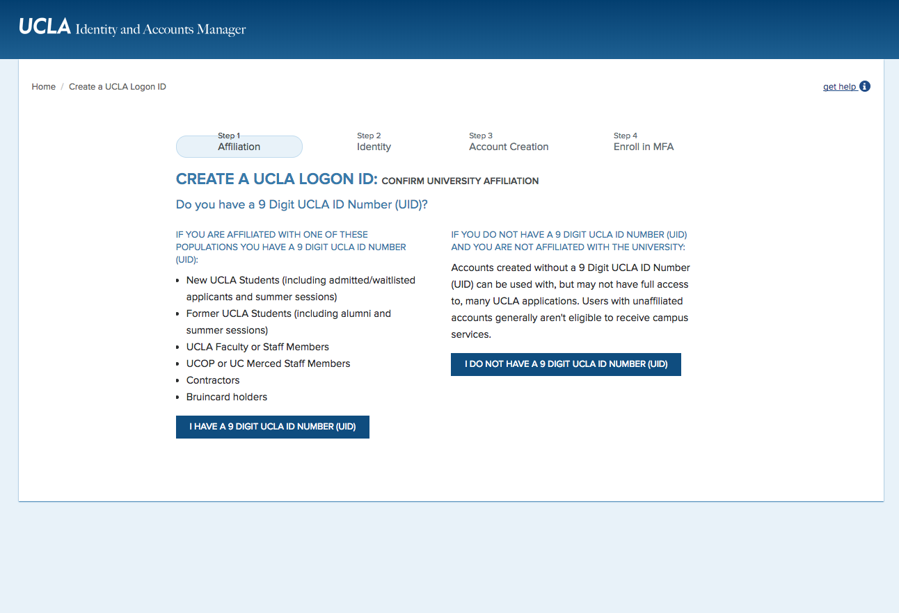Screenshot of Logon ID affiliation page