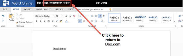 Returning to Box from Microsoft Office Online