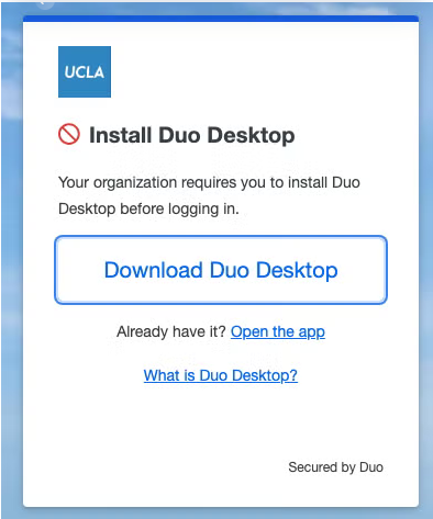 UCLA Duo Desktop Install Screen.