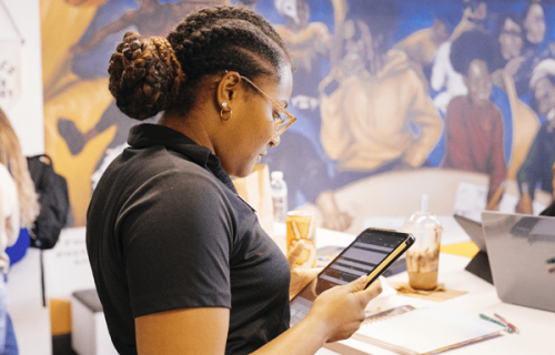 A person in UCLA's black bruin resource center