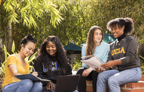 UCLA students at the residence hall courtyard
